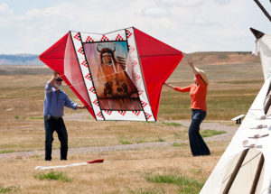 artistic kite being launched