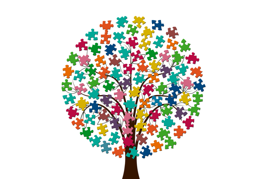 Tree with puzzle piece branches