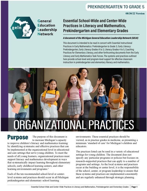 Image of the cover of the Essential School and Centerwide Practices in Early Literacy and Math