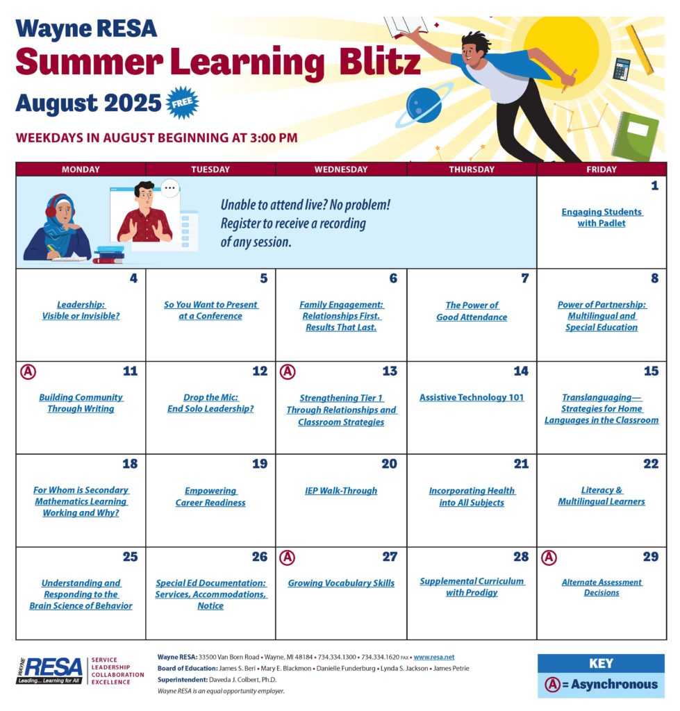 Image of the 2025 Summer Learning Blitz calendar